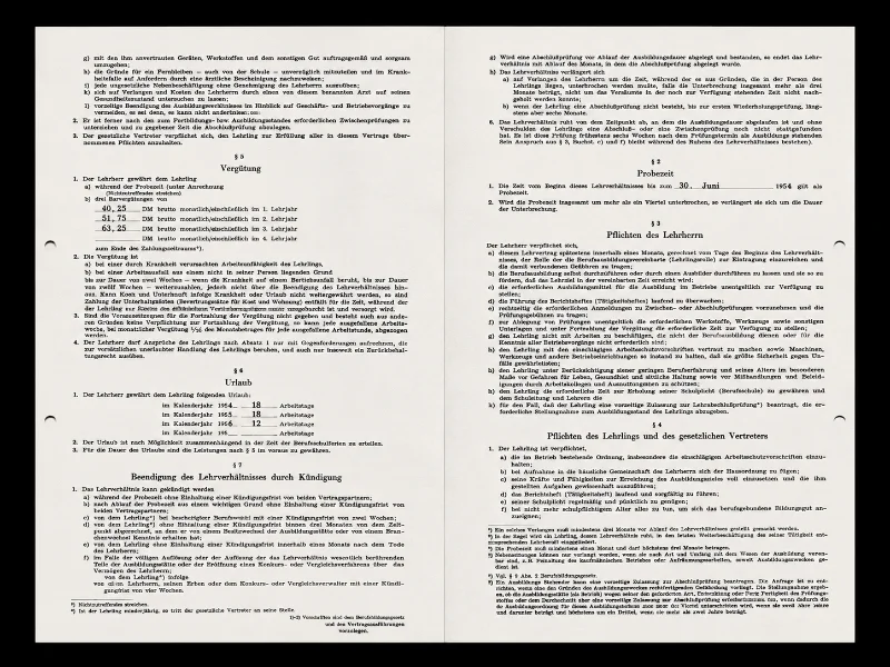 Ausbildungsvertrag von Helmut Wenzel, 1955 — Bild 3