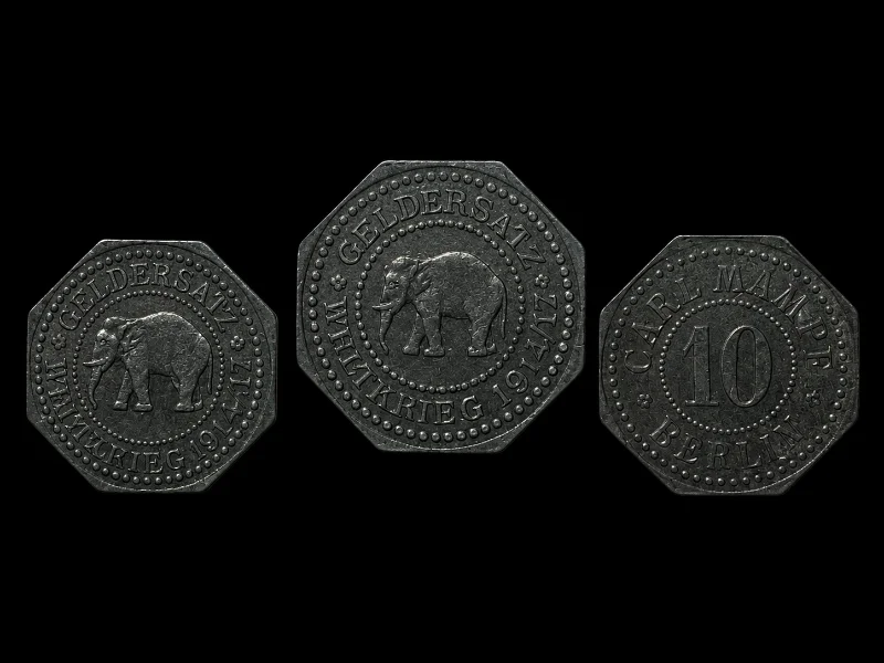 Mampe-Notmünzen (5, 10 und 20 Pfennig), um 1917 — Bild 1