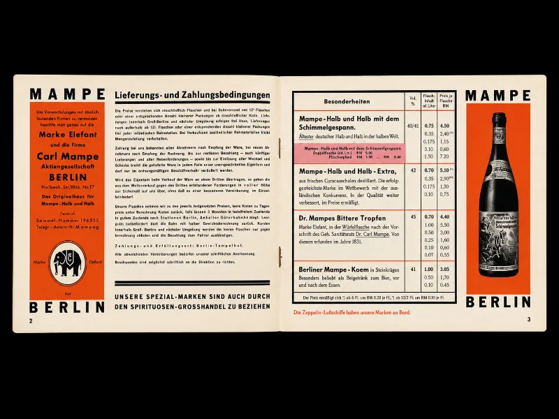 Preiskatalog 1937: Mampe-Liköre an Bord von Zeppelin-Luftschiffen — Bild 1